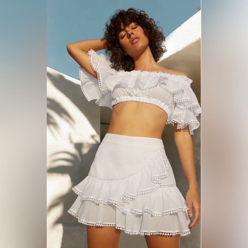 Charo Ruiz Fera White A-Line Mini Skirt Resort Wear NWT size Xs